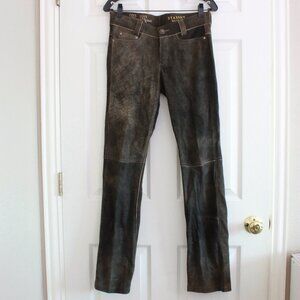 Markus Miendel Women's Leather Suede Distressed Pants Trousers EU 36 Dark Brown